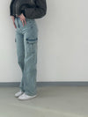 Straight cargo jeans washed blue